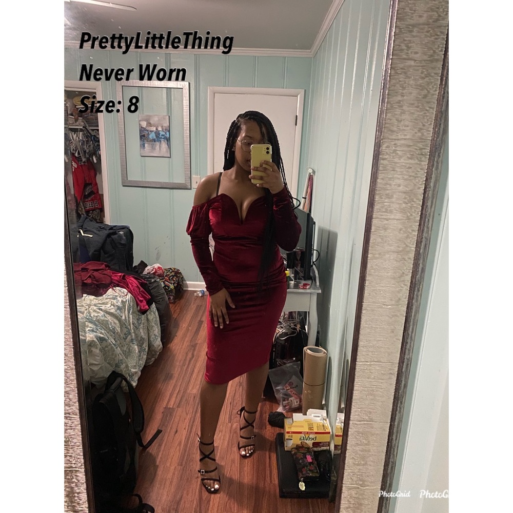 PrettyLittleThing Burgundy Long Sleeve Dress